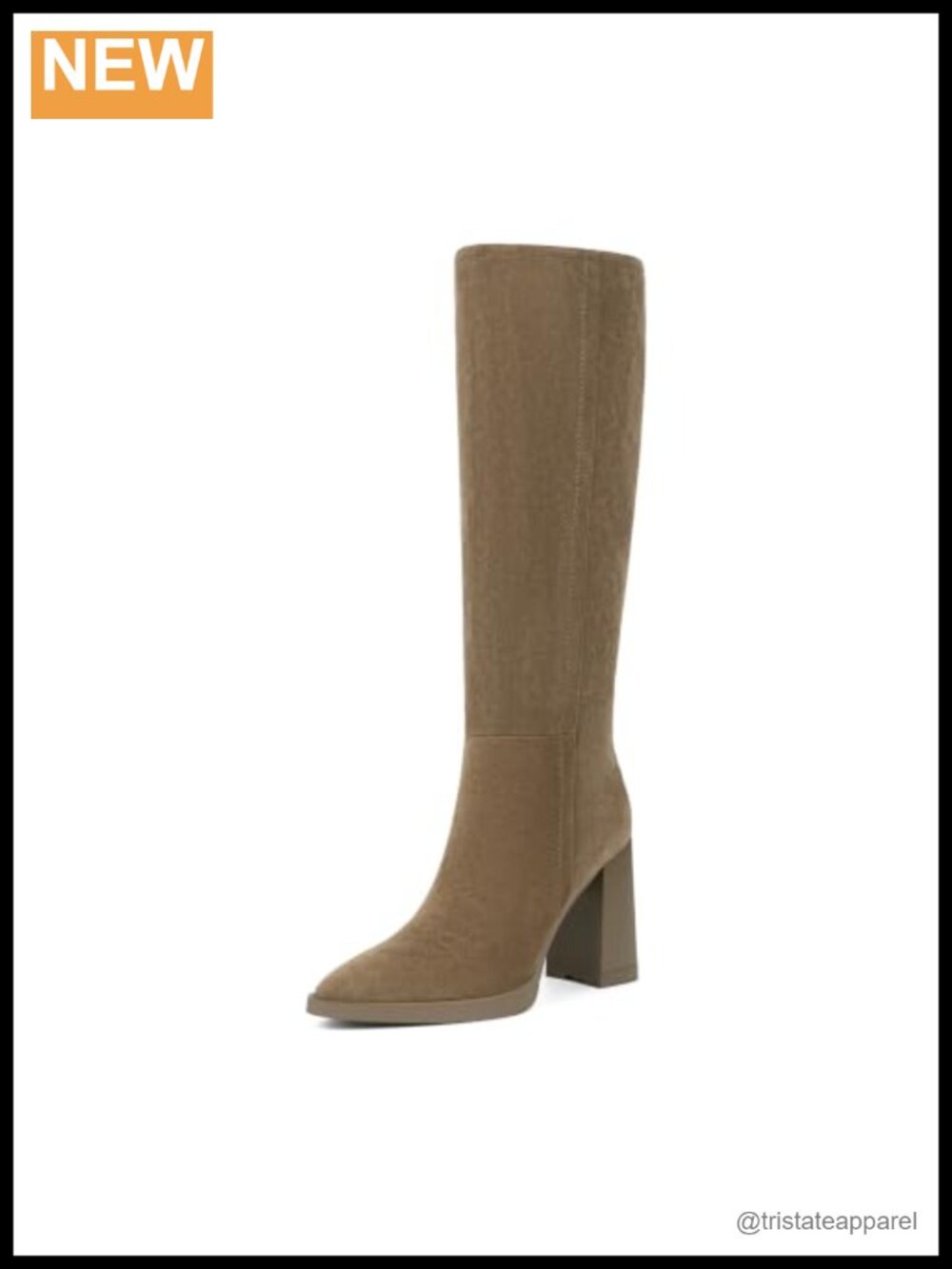 Knee High Boots Women Pointed Toe Chunky Heel Faux Suede Tall Boots
